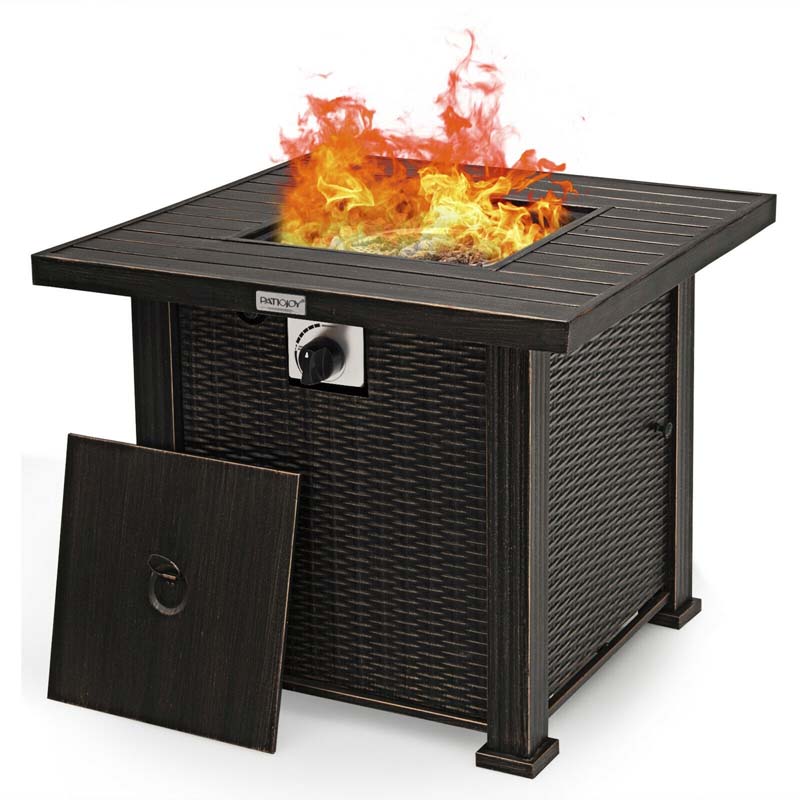 30-inch Outdoor Square Gas Fire Pit Table with 50,000 BTU Burner