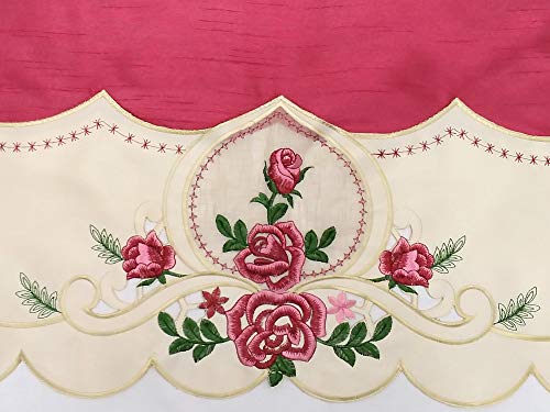 Elegant Burgundy Rose Melody Kitchen Curtain Set with Embroidered Swag and Tiers
