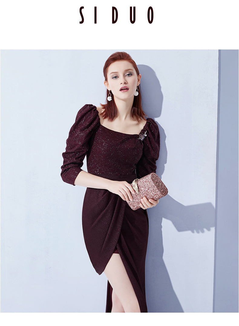 Elegant Vintage Wine Red Slit Evening Dress with Customizable Options