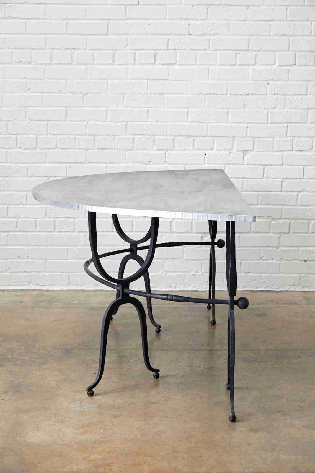 Elegant Italian Demilune Console Table with Steel Top