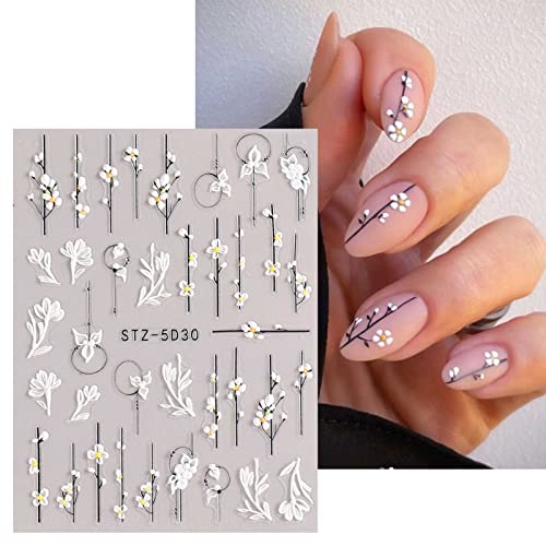 JMEOWIO 3D Embossed Flower Nail Art Stickers, Elegant Floral Design for DIY Nail Art