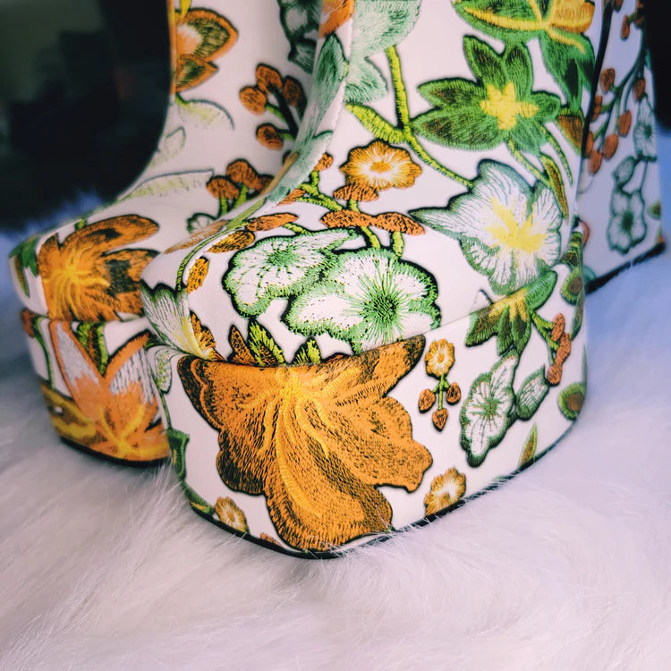 Personalized 70s-Inspired Flower Power Platform Ankle Boots
