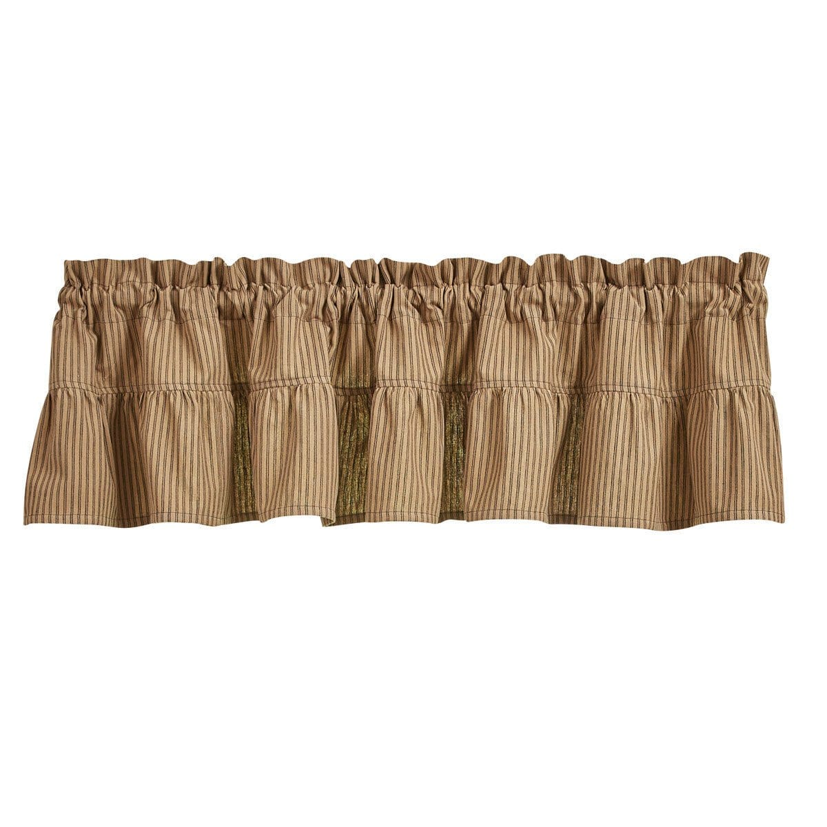 Sturbridge Ruffled Ticking Valance in Black and Tan