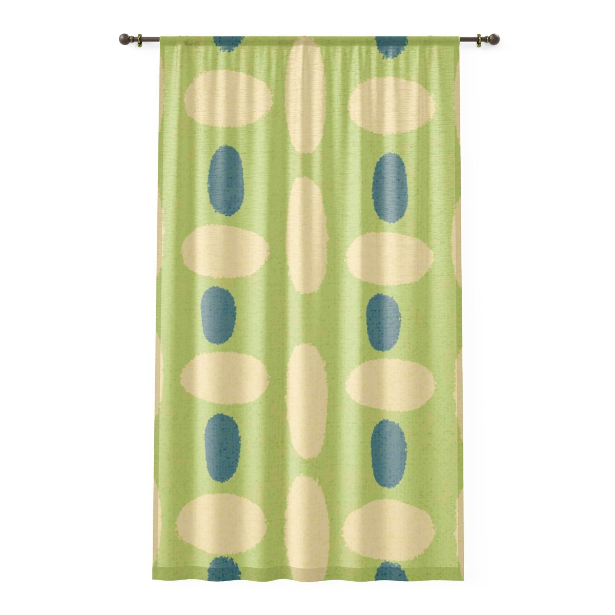 Elegant Sheer Polyester Window Curtain with Vintage Green Ovals