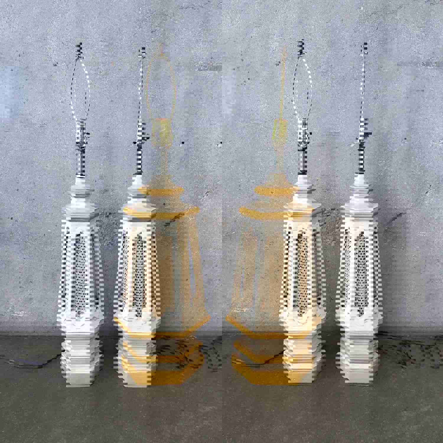 Mid Century Ceramic Swag Table Lamps Pair