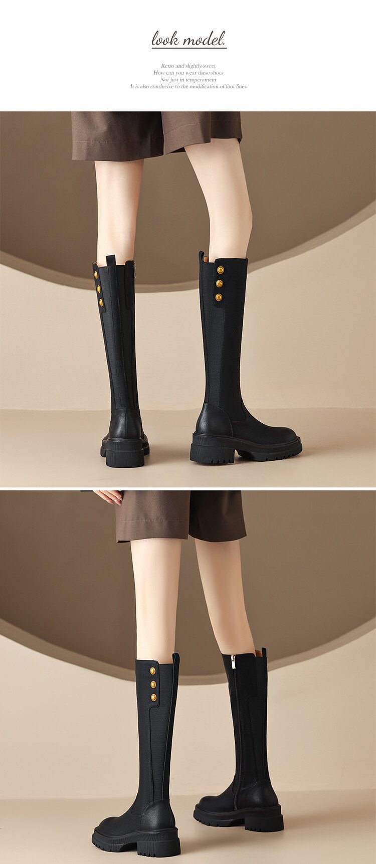 Customized Retro Chunky Heel Boots with Rivets