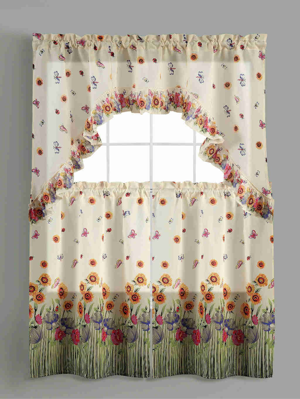 Elegant 3pc Rod Pocket Kitchen Curtain Tier Swag Valance Set