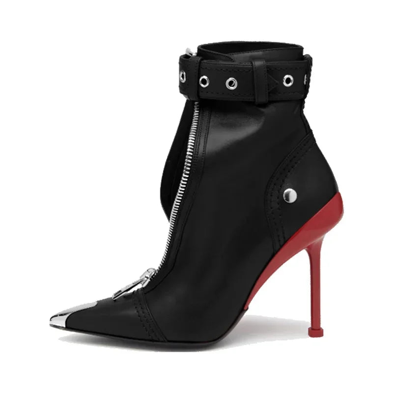 Stylish Women's Ankle Boots with Zipper and Belt Buckle