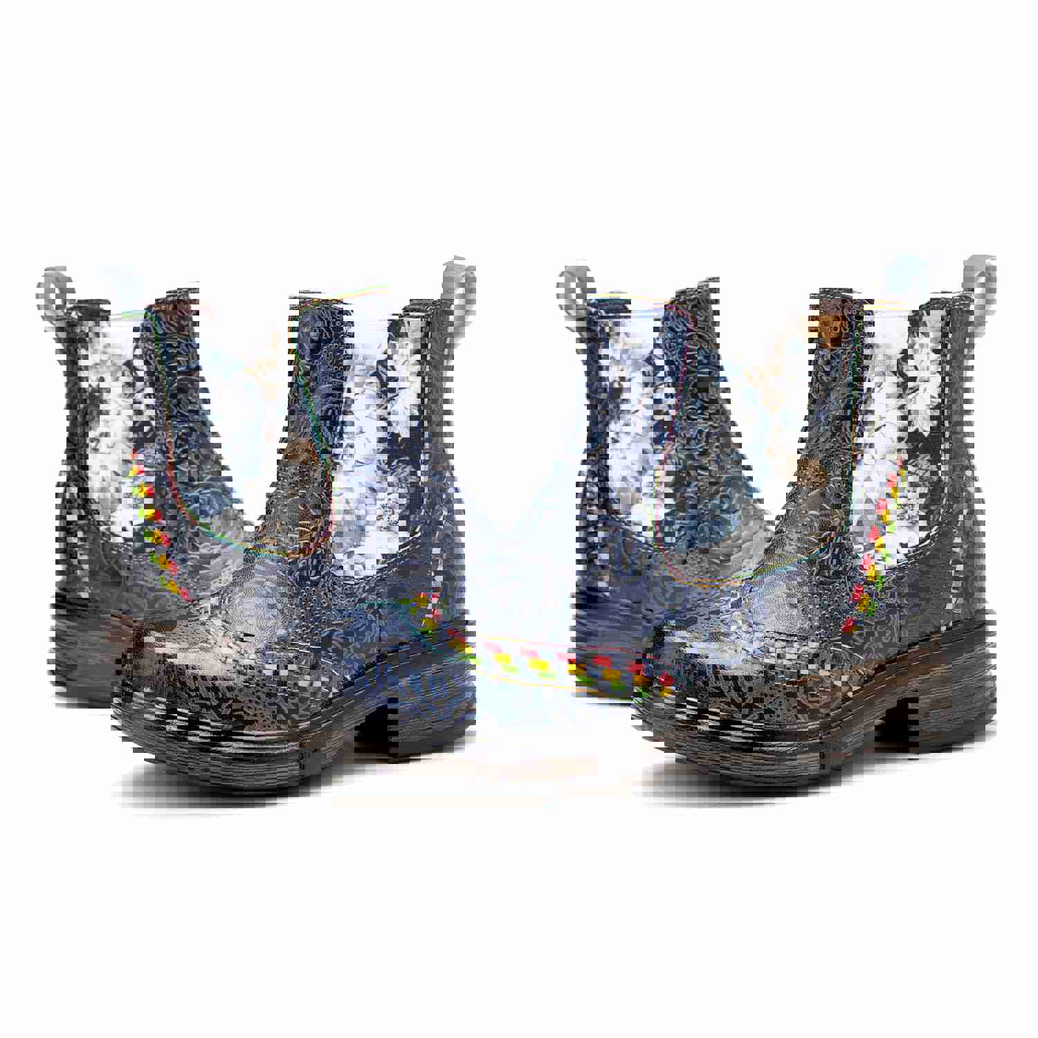 Elegant Cowhide Leather Ankle Boots with Hand-Embossed Flowers