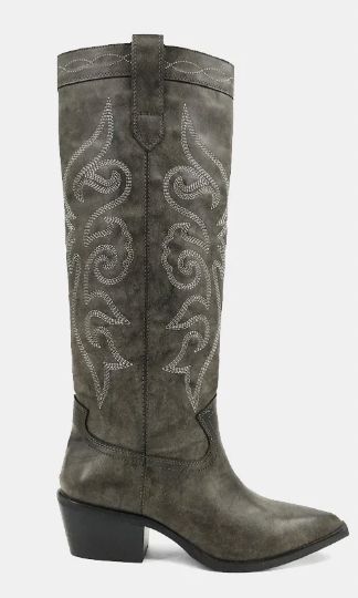 Charcoal Vegan Leather Tall Cowgirl Boots