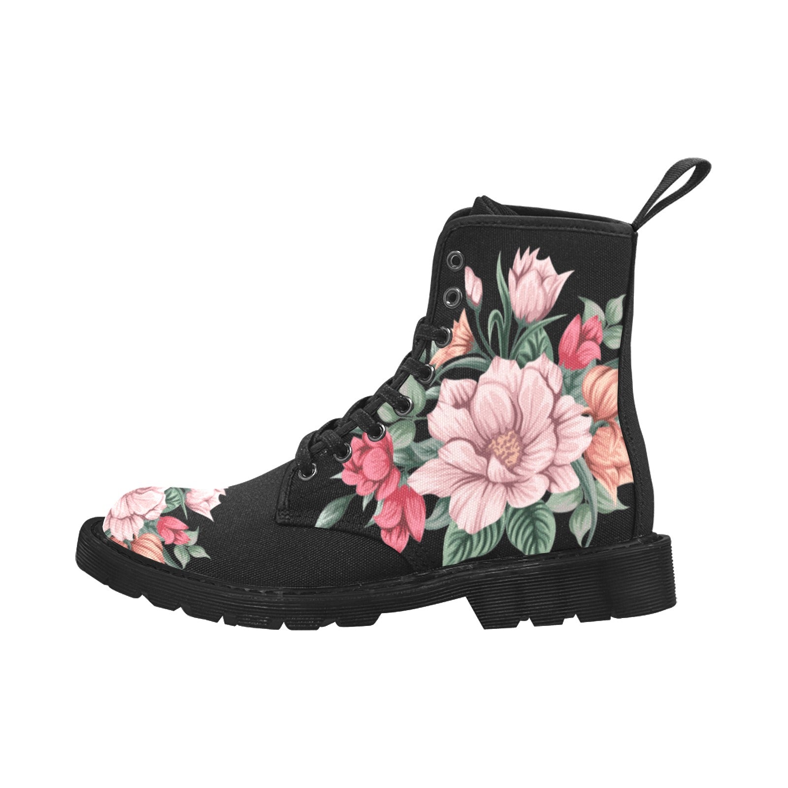 Elegant Floral Print Women's Canvas Lace-Up Boots