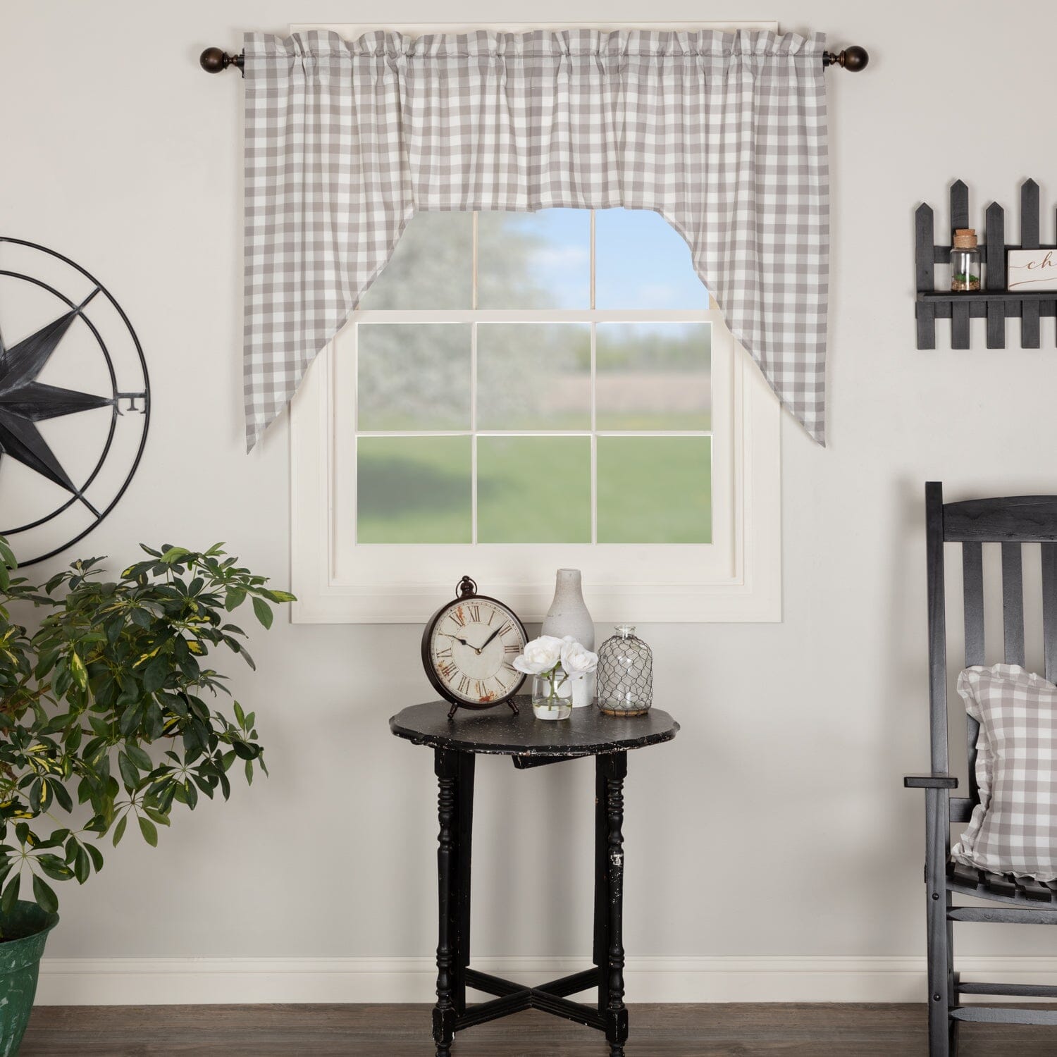 Annie Grey Buffalo Check Lined Swag Curtains Set