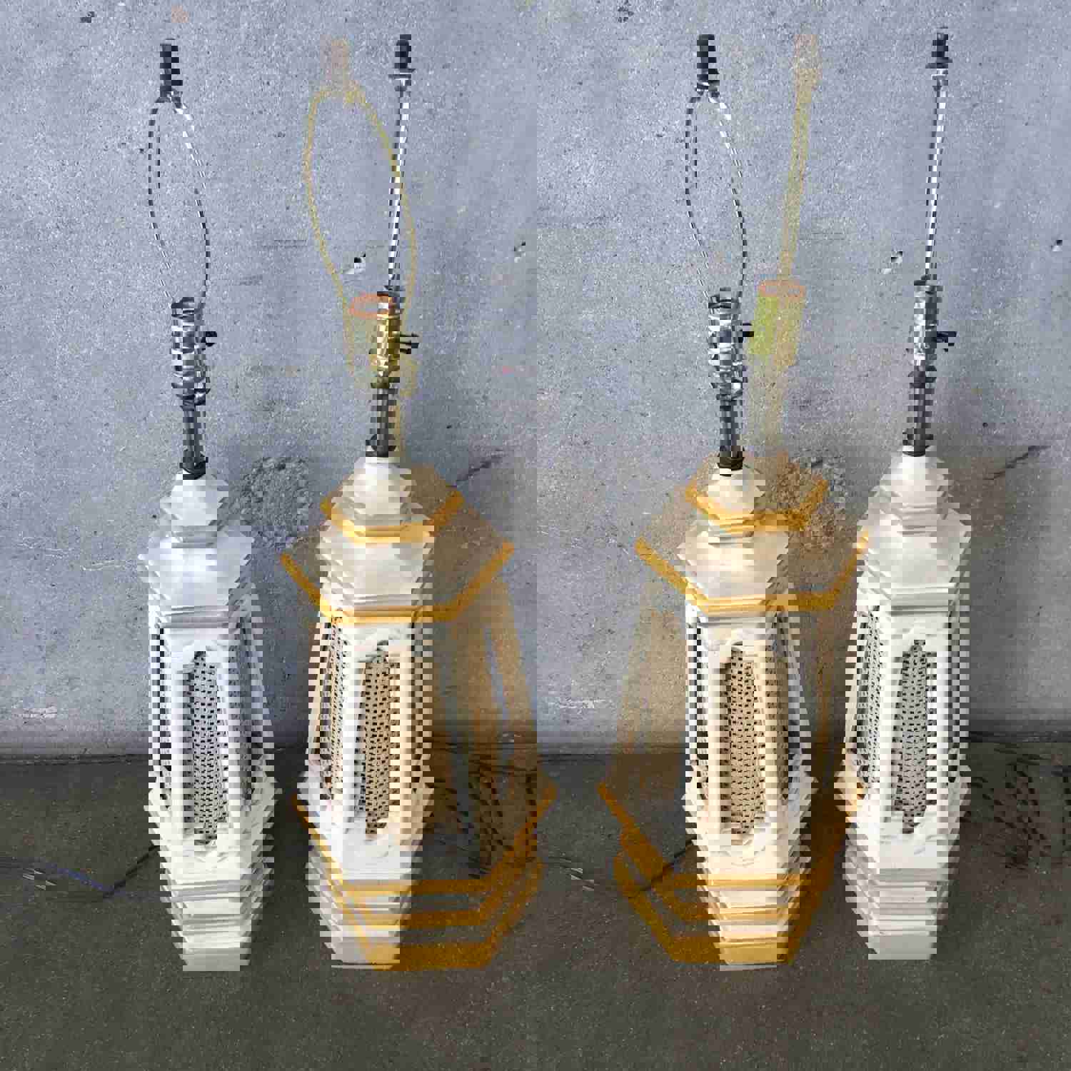 Mid Century Ceramic Swag Table Lamps Pair