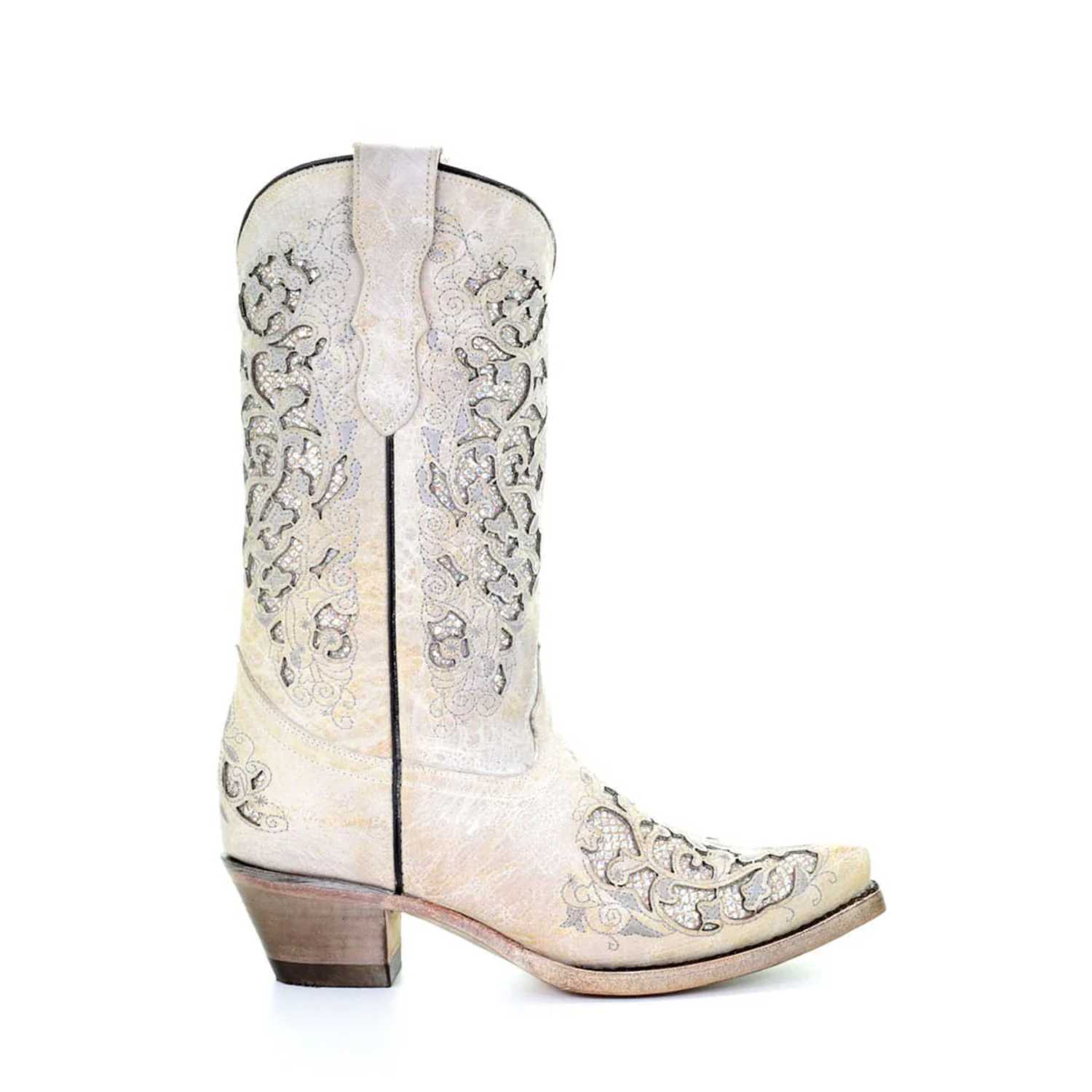 Corral Kids White Glitter Inlay Western Boots - T0021