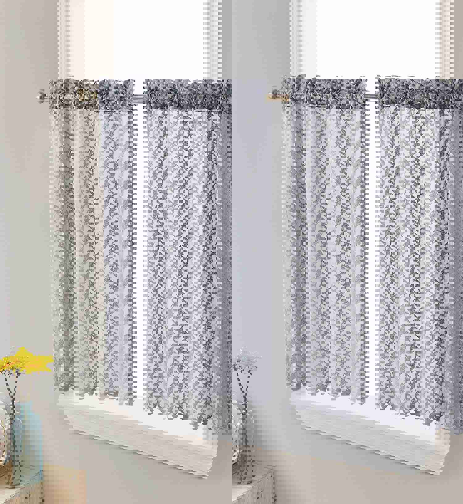 Elegant Herringbone Sheer Cafe Curtains for a Chic Kitchen