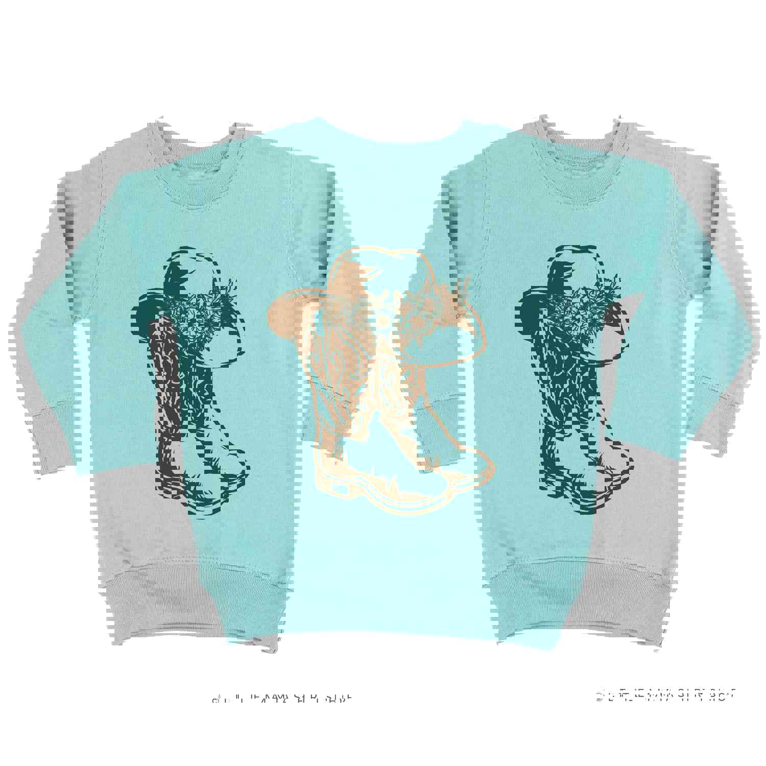 Cowgirl Boots w/ Hat and Flowers - Child Unisex Crewneck Sweatshirt