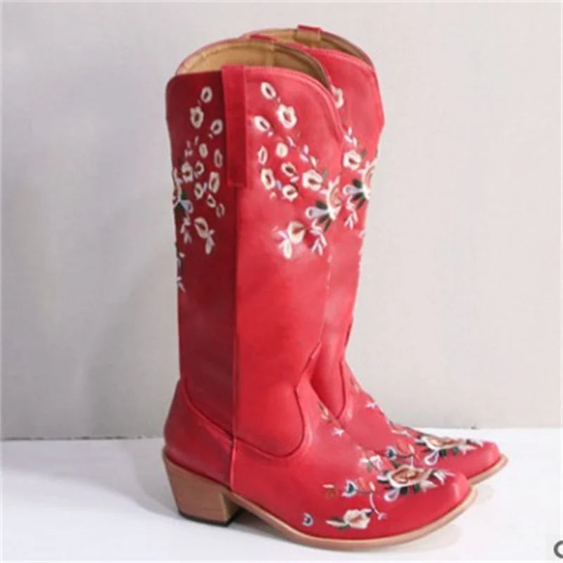 Women's Embroidered Floral Chelsea Boots with Spike Heels for Spring/Autumn 2023