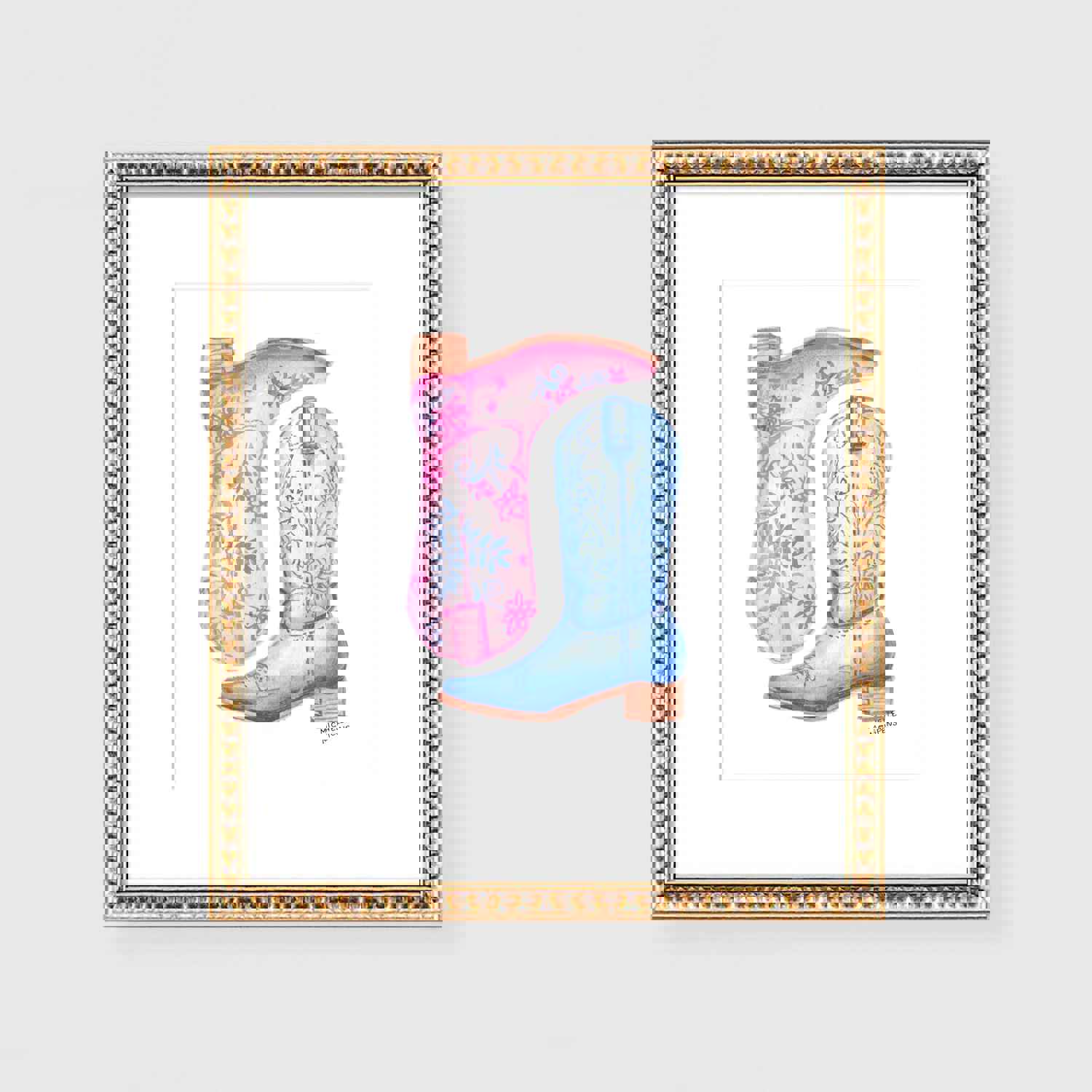 Elegant Cowgirl Boots Art Print, Rustic Chic Wall Decor