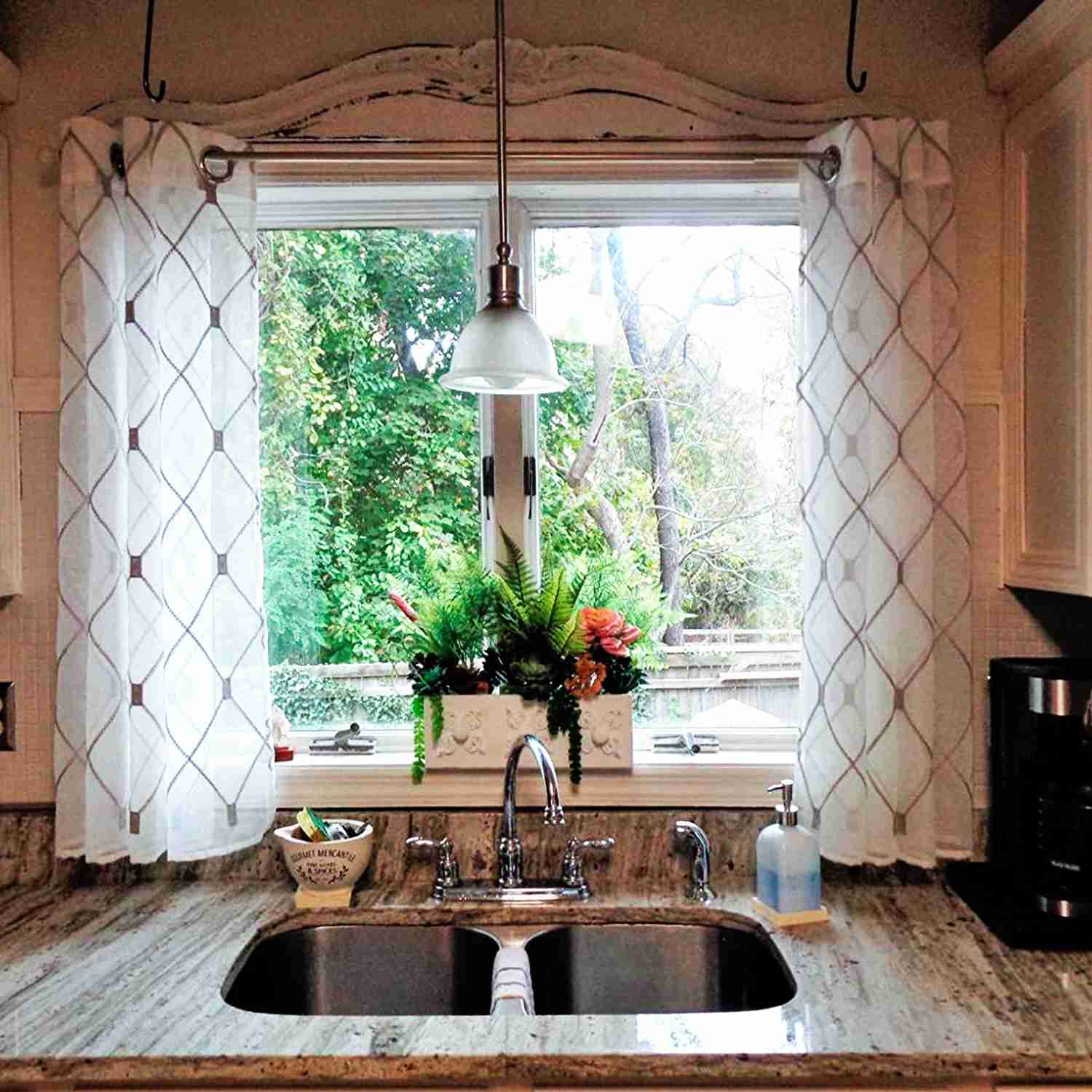 Elegant European Polyester Sheer Curtains with Diamond Embroidery