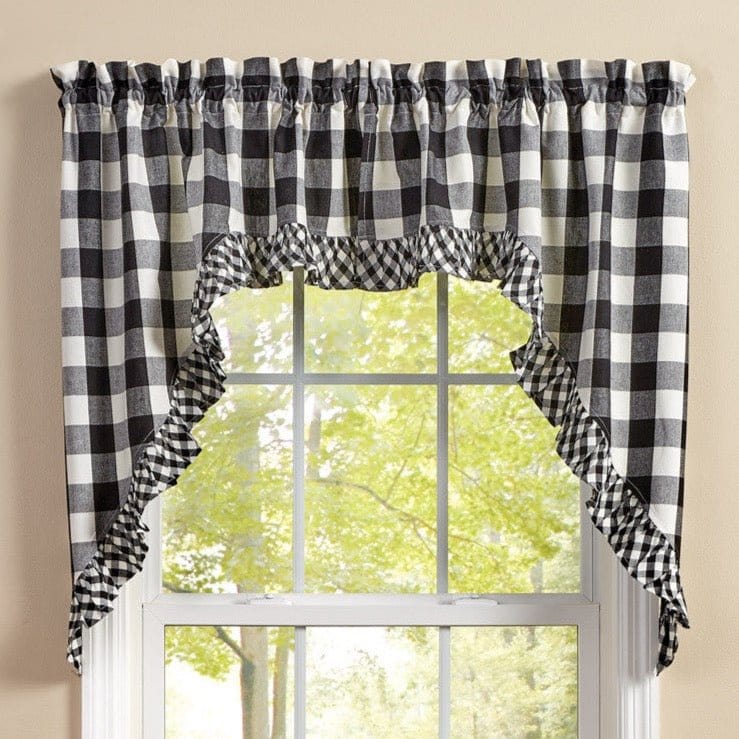 Wicklow Check Ruffled Swag Pair in Black & Cream