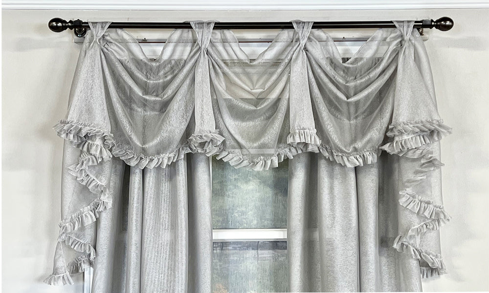 Elegant Sheer Metallic Shabby Chic Ruffled Victory Swag