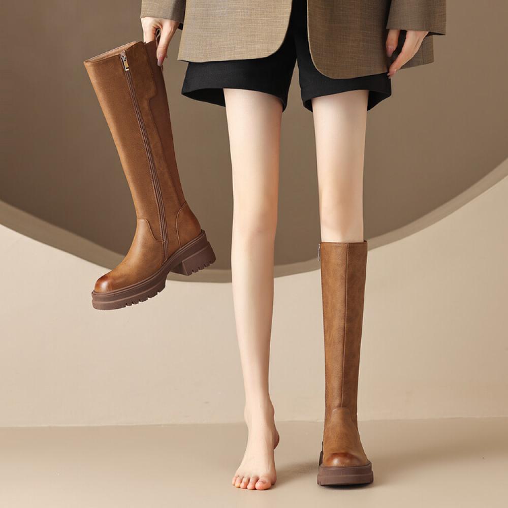 Customized Retro Chunky Heel Boots with Rivets