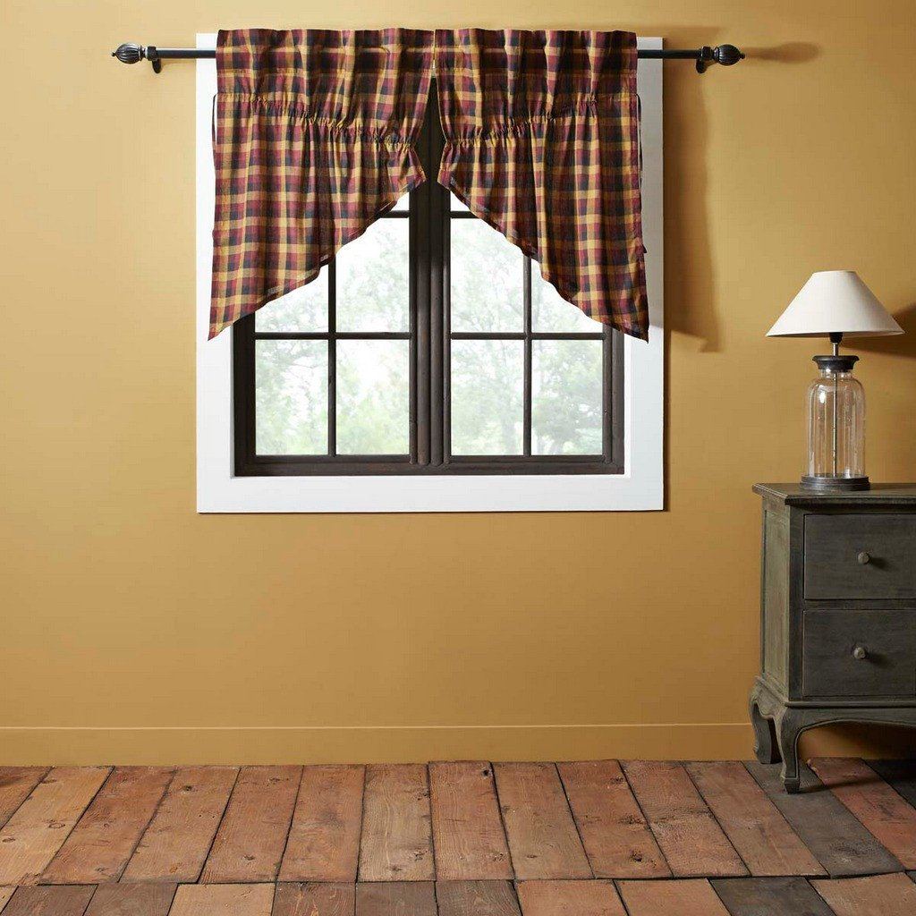 Heritage Farms Lined Primitive Check Prairie Swag Curtains