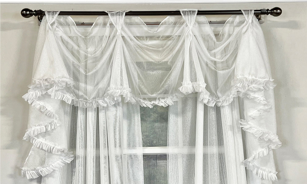 Elegant Sheer Metallic Shabby Chic Ruffled Victory Swag