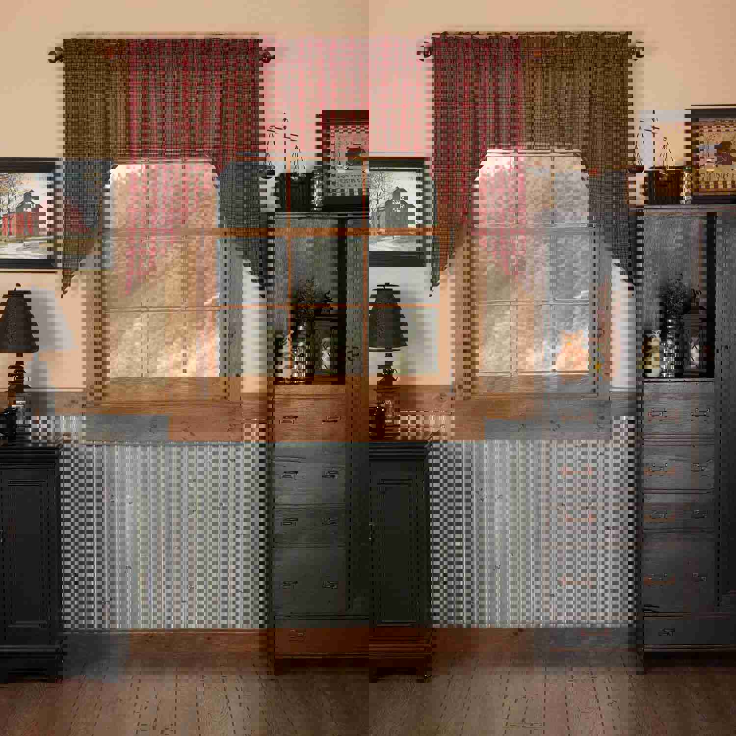 Elegant Tartan Red Plaid Swag Set for Kitchen Windows
