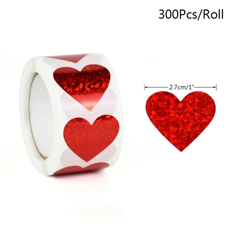Glittery Red Heart Stickers for Valentine's Day and Weddings