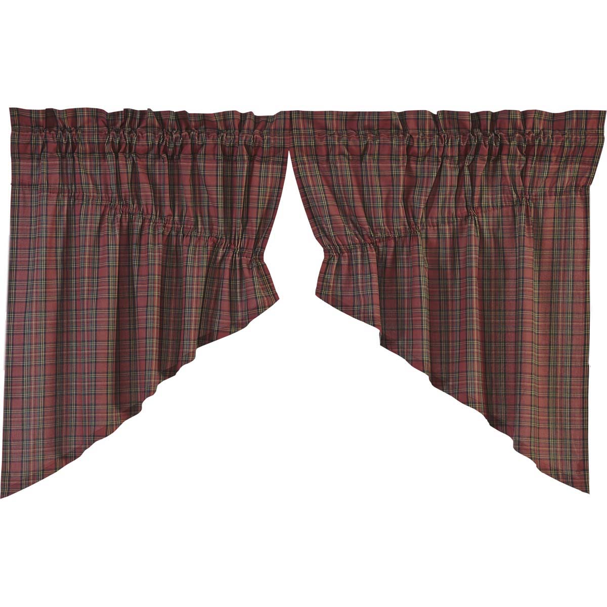 Elegant Tartan Red Plaid Prairie Swag Set for Kitchen Windows