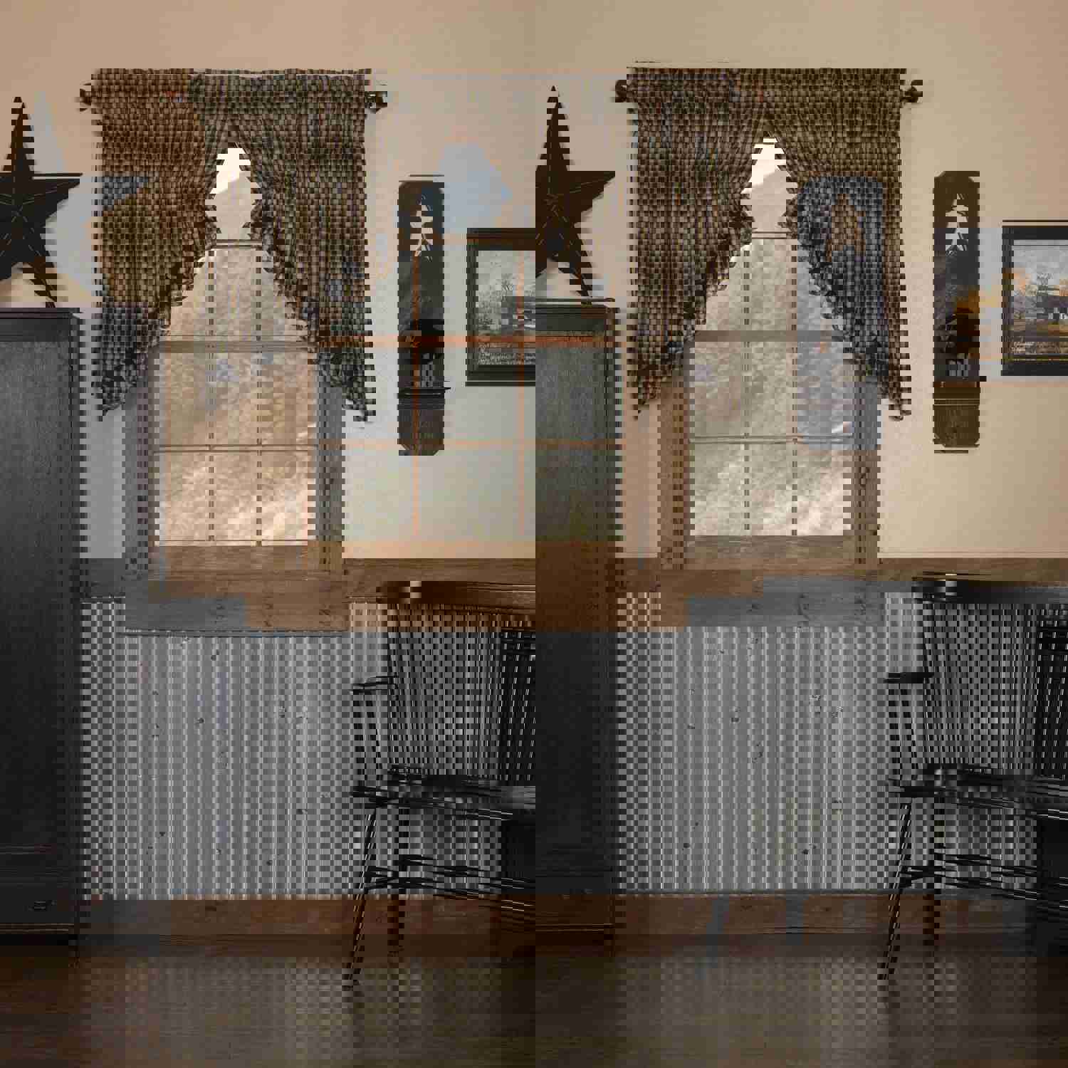 Elegant Black Star Prairie Swag Curtains with Lined Scallops