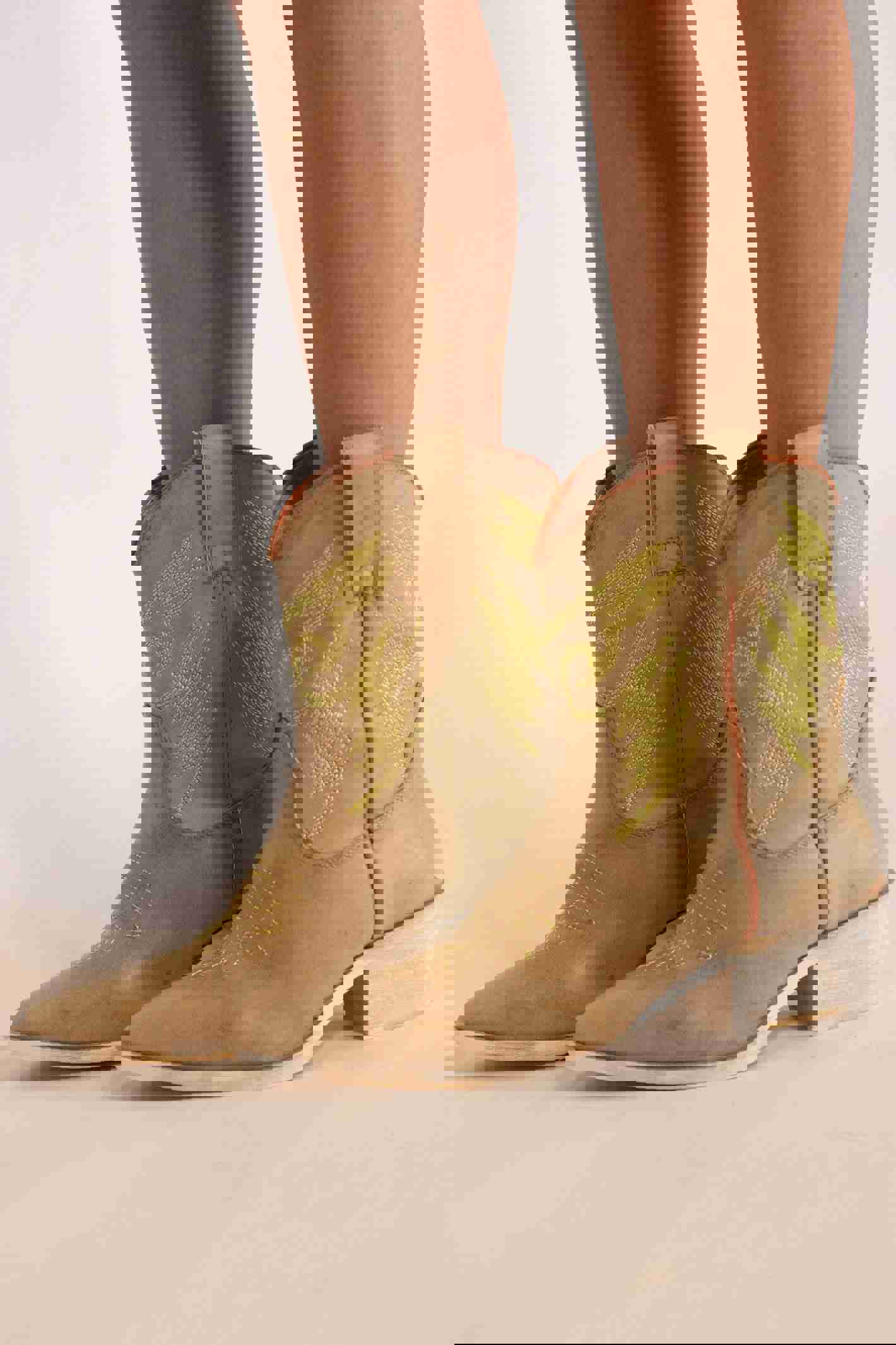 Zahara Neon Yellow Stitching Short Cowgirl Boots