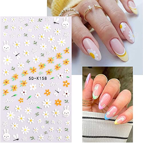 JMEOWIO 3D Embossed Spring Flower Nail Art Stickers, Self-Adhesive Floral Nail Decals for Elegant Summer Look
