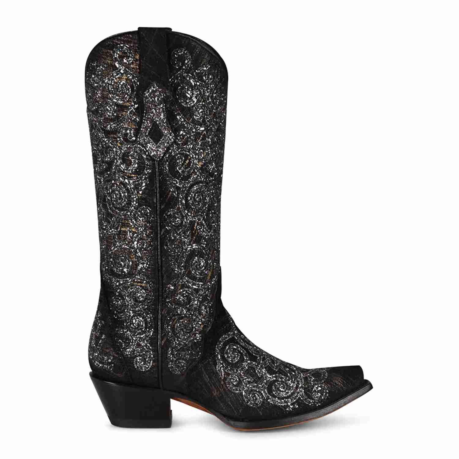 Glittery Black Western Boots with Comfortable Features - C3776