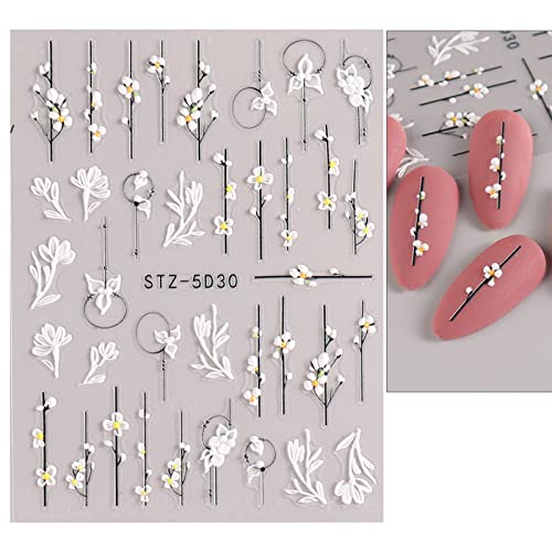 JMEOWIO 3D Embossed Flower Nail Art Stickers, Elegant Floral Design for DIY Nail Art