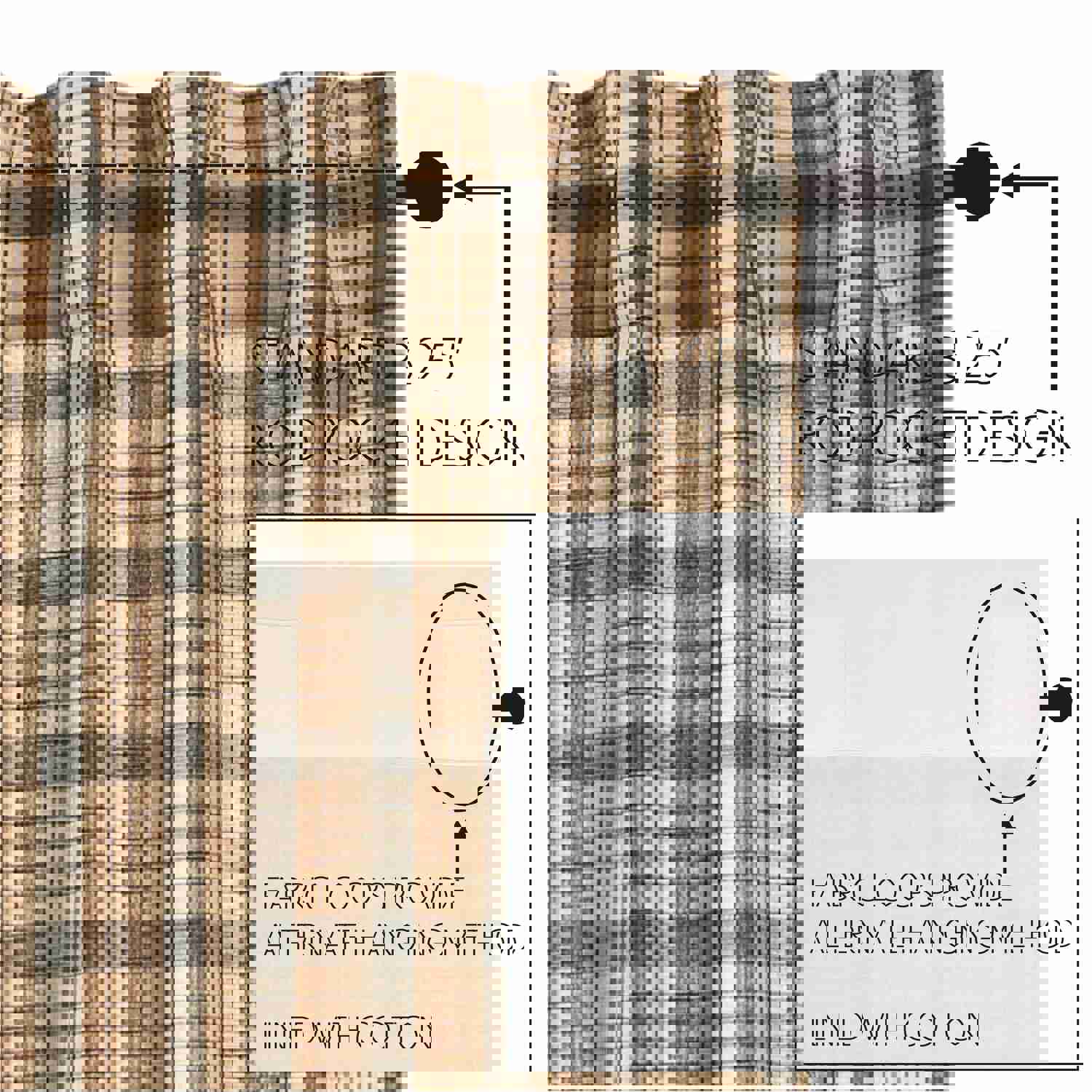 Rustic Country Style Window Swag Set, Cider Mill Green Tan Plaid