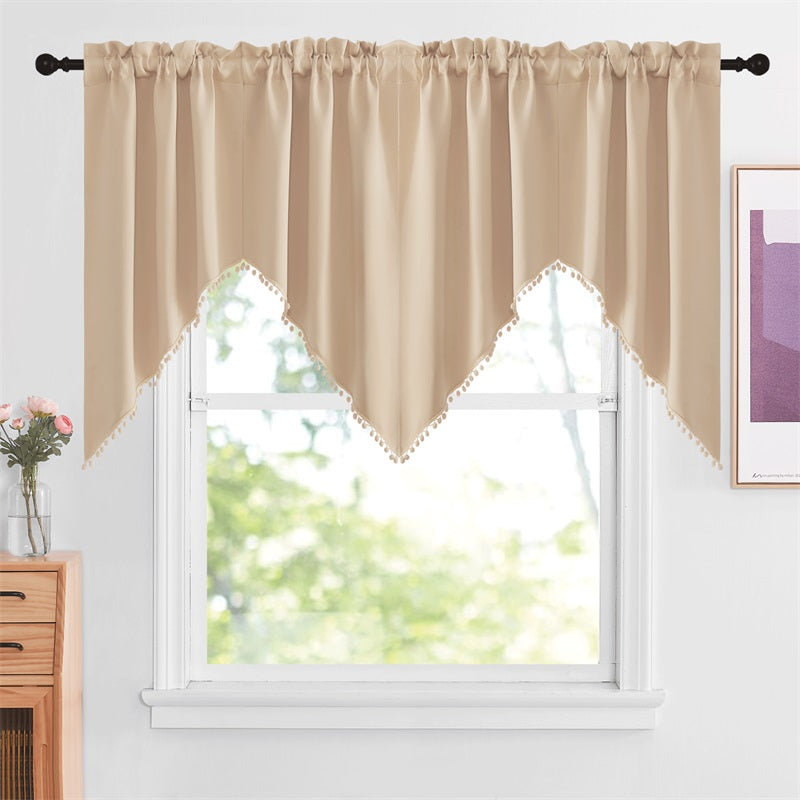 Elegant Rod Pocket Blackout Swag Valance with Pom Poms for Home Decor