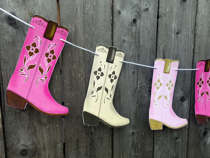 Western Themed Party Decorations - Cowgirl Boot Garland Banner