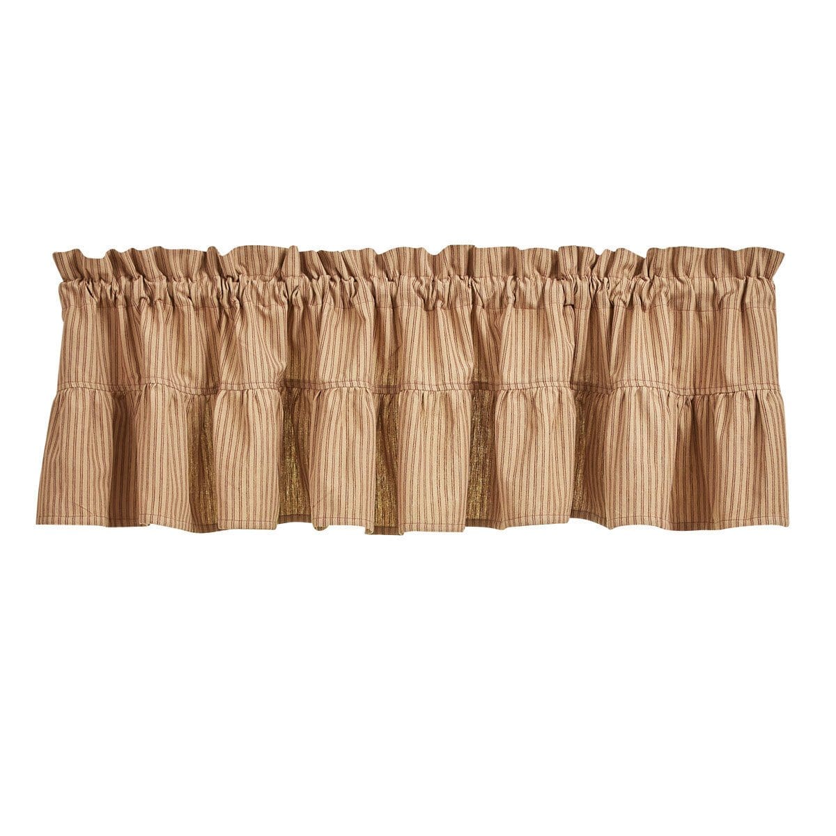 Sturbridge Ruffled Ticking Valance in Barn Red and Tan