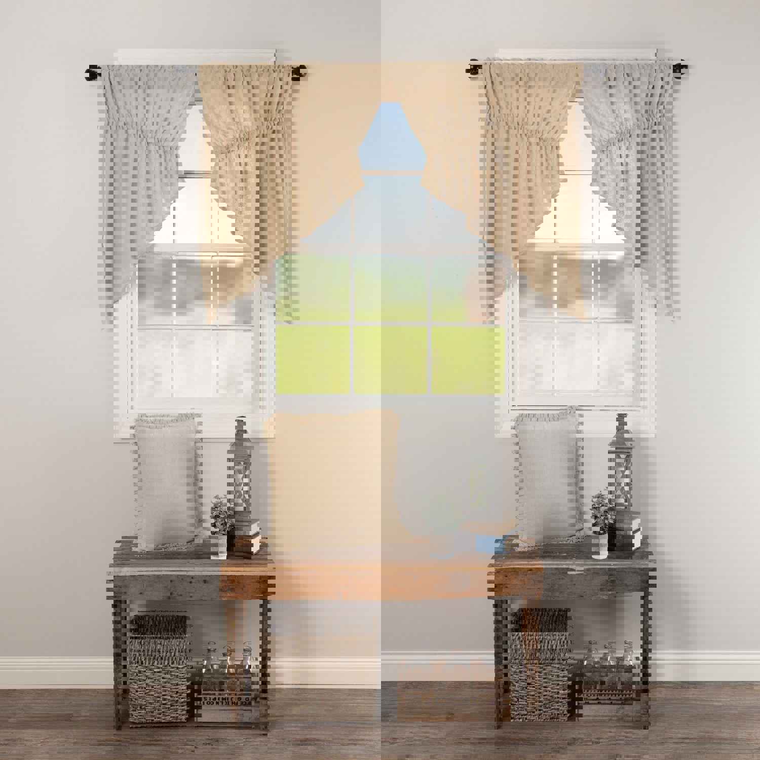 Elegant Burlap Vintage Prairie Swag Curtains