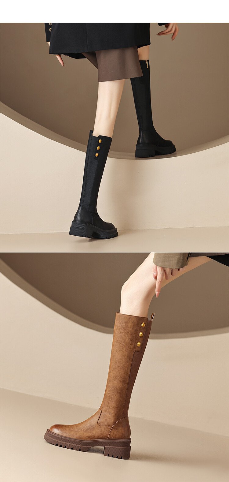 Customized Retro Chunky Heel Boots with Rivets