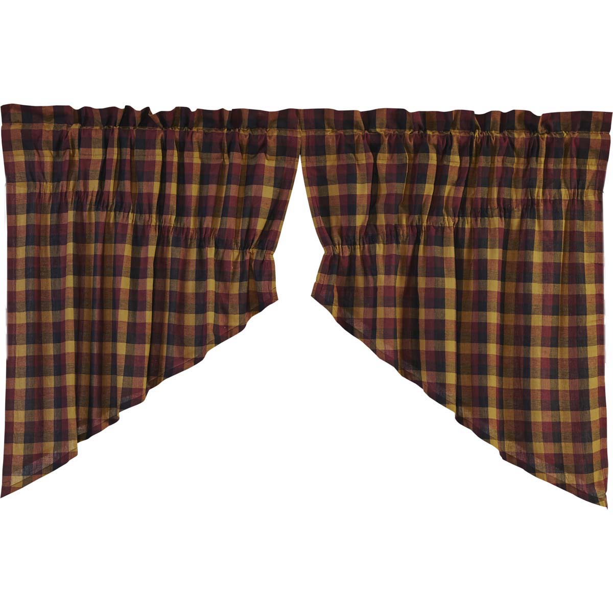 Rustic Country Style Window Swag Set - Heritage Farms Burgundy Check