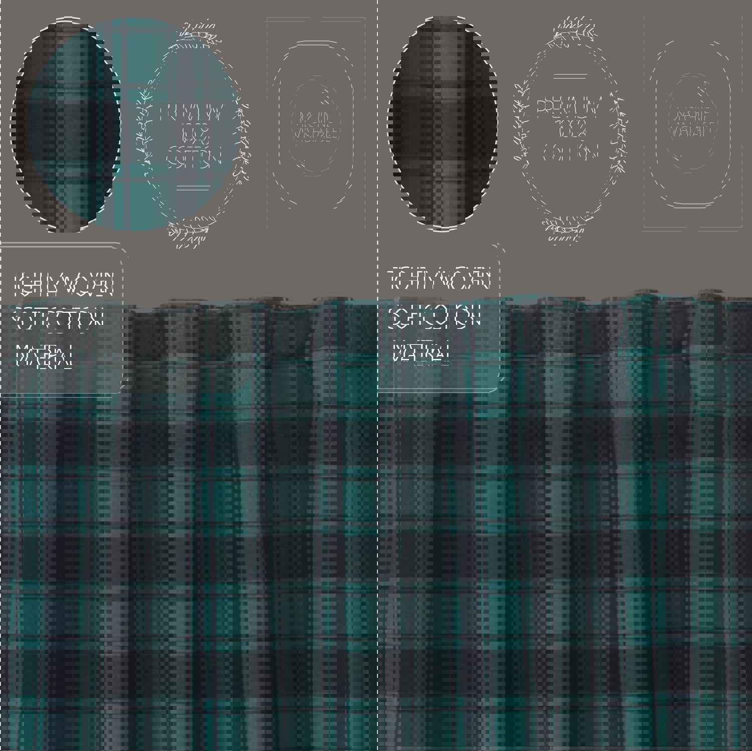 Rustic Country Style Prairie Swag Set with Green and Black Plaid