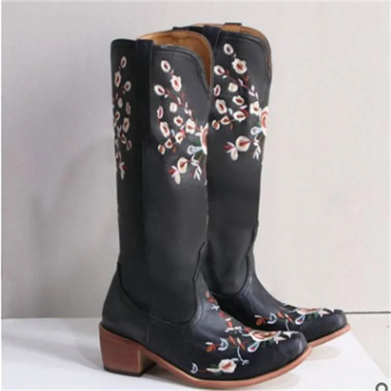 Women's Embroidered Floral Chelsea Boots with Spike Heels for Spring/Autumn 2023