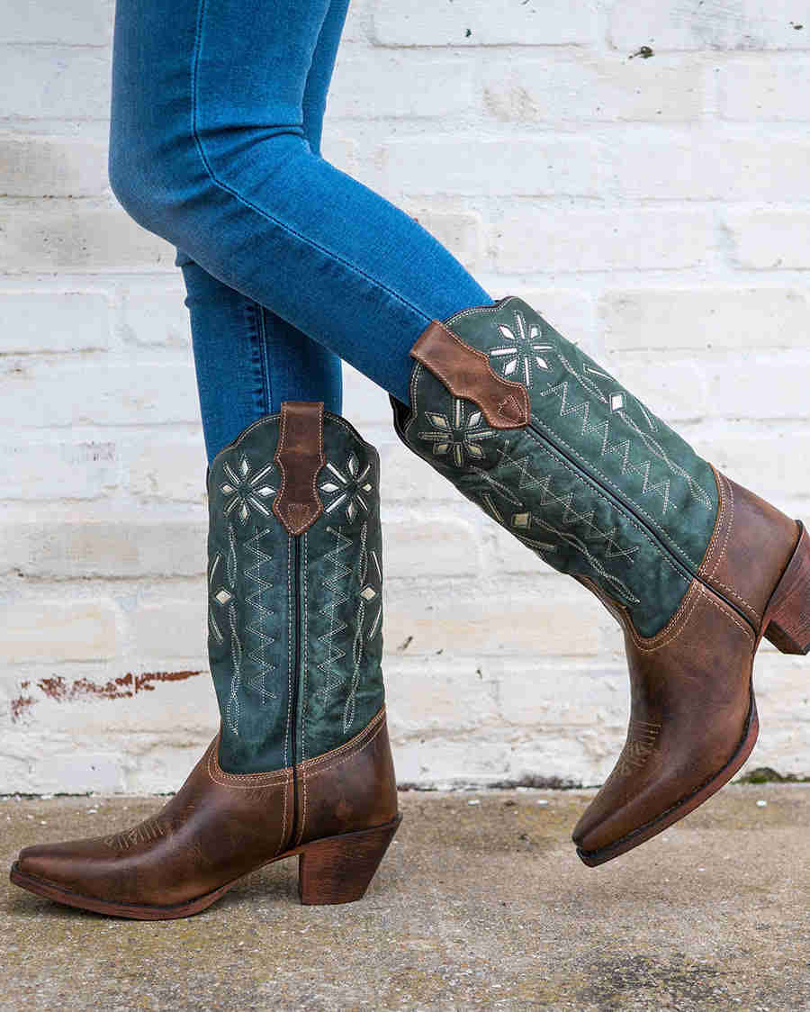 Women's Passion Flower Western Boots with Diamond Inlays