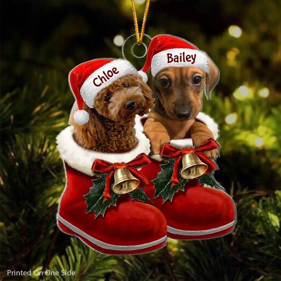Custom Engraved Mica Ornament - Dog Lover's Santa Boot Keepsake