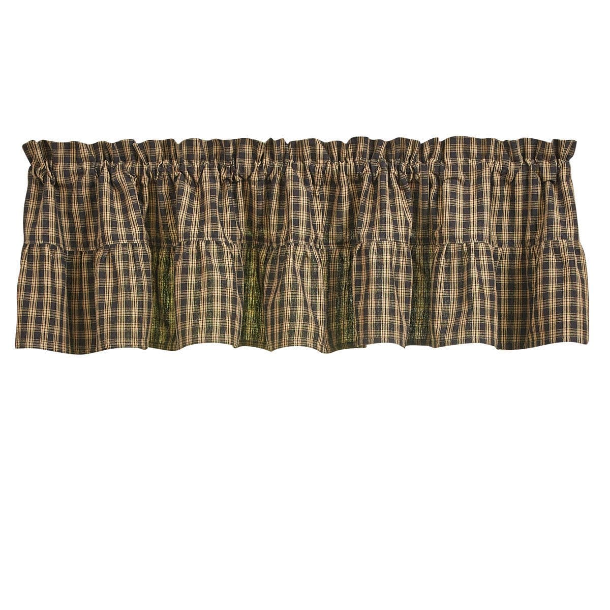 Sturbridge Ruffled Plaid Valance in Black and Tan