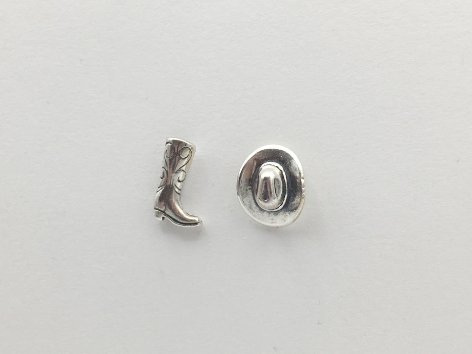 Western-Inspired Sterling Silver Cowboy Hat and Boot Stud Earrings
