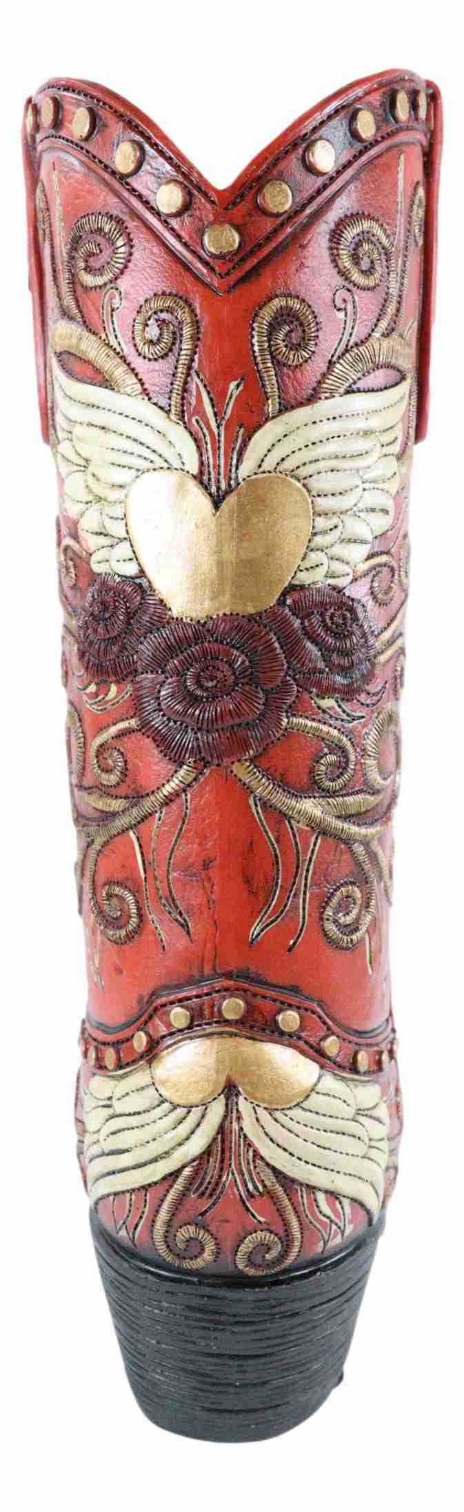 Western Style Cowgirl Boot Vase with Floral Scrollwork